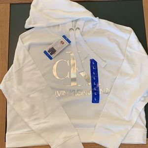 Calvin Klein Mid-Length Sweatshirt Large White and Silver Women’s NEW with tags